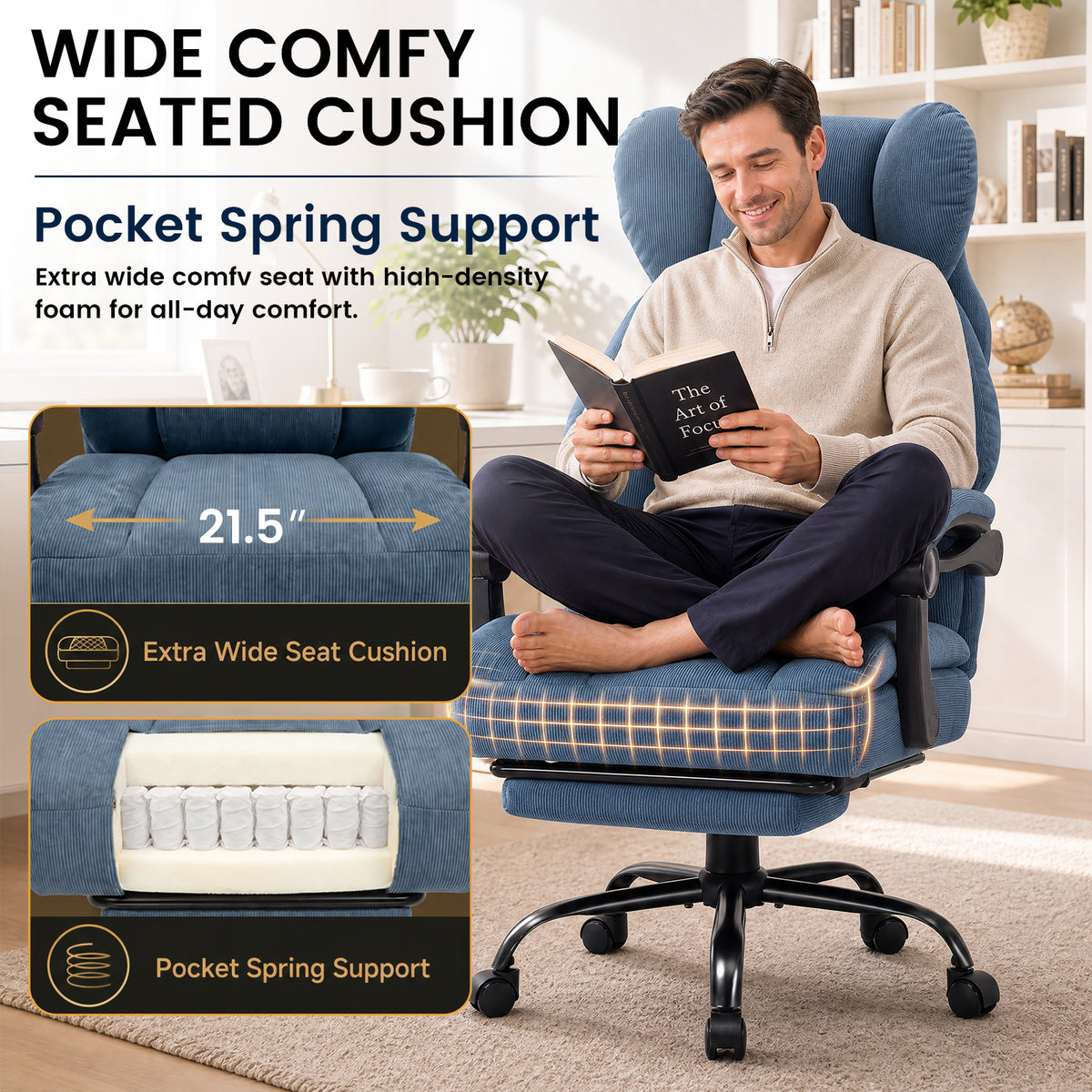 COMHOMA® Big and Tall Ergonomic Office Chair with Linkage Armrest & Wide Seat