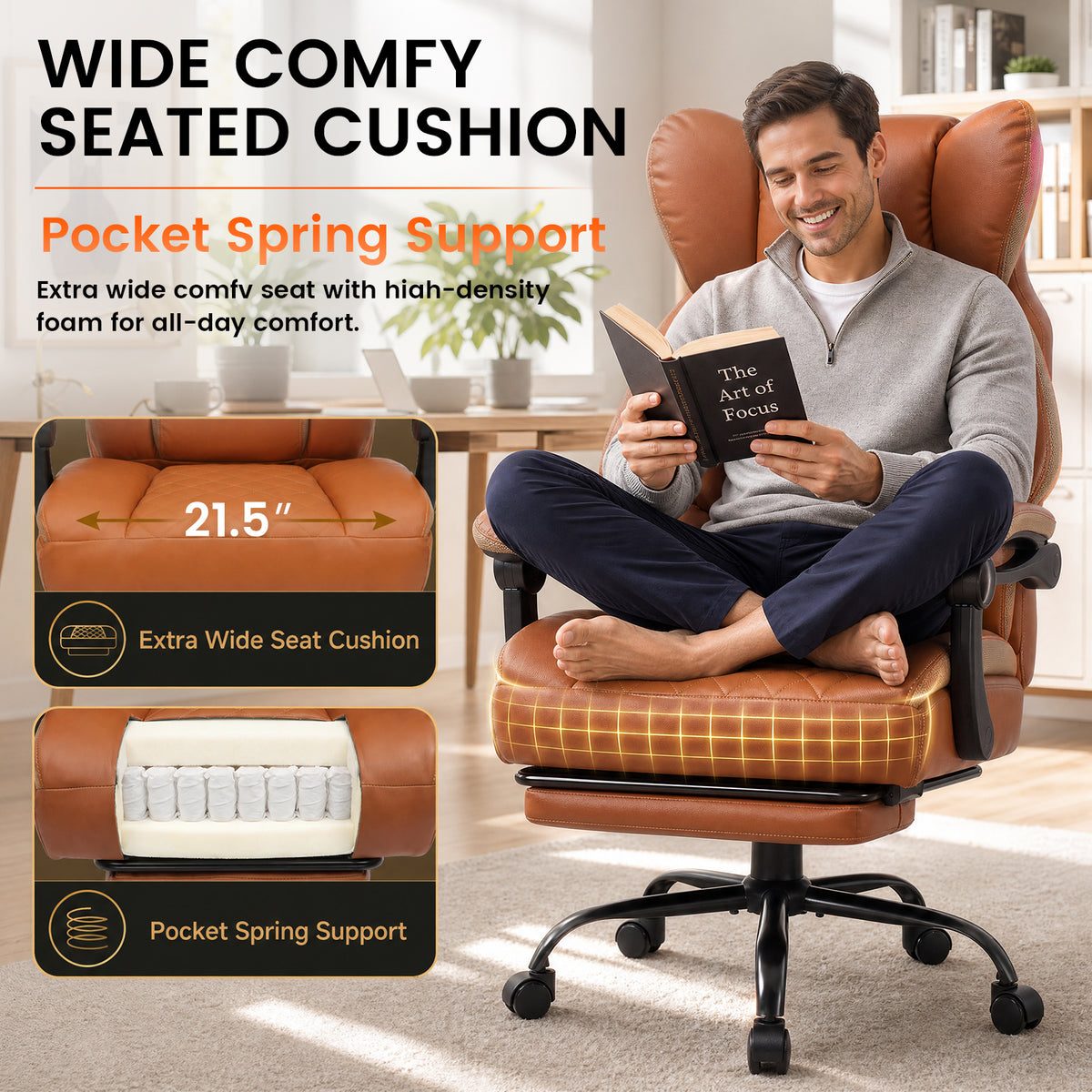 COMHOMA® Big and Tall Ergonomic Office Chair with Linkage Armrest & Wide Seat