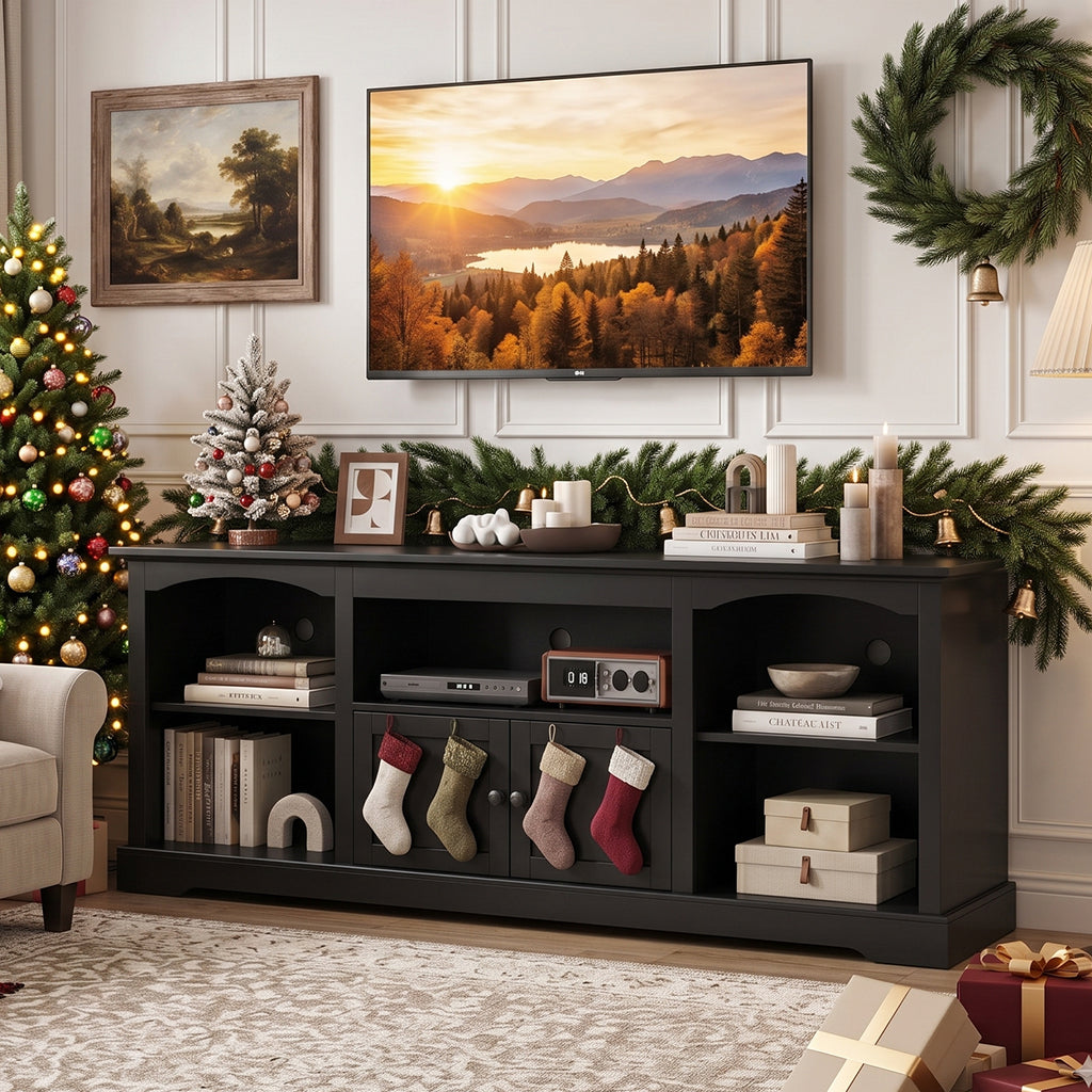 COMHOMA 71"/70"/59" TV Stand up to 80 Inch TV, Modern Farmhouse Entertainment Center with Open Storage Shelves and Cable Management Holes for Living Room H1004