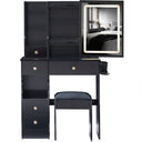 29.2' Small Size Left Drawer Desktop Vanity Table + Cushioned Stool, 2 AC+2 USB Power Station, Hair dryer bracket, Extra Large Touch Control Sliding LED Mirror, Tri-color Switching, Brightness Adjust