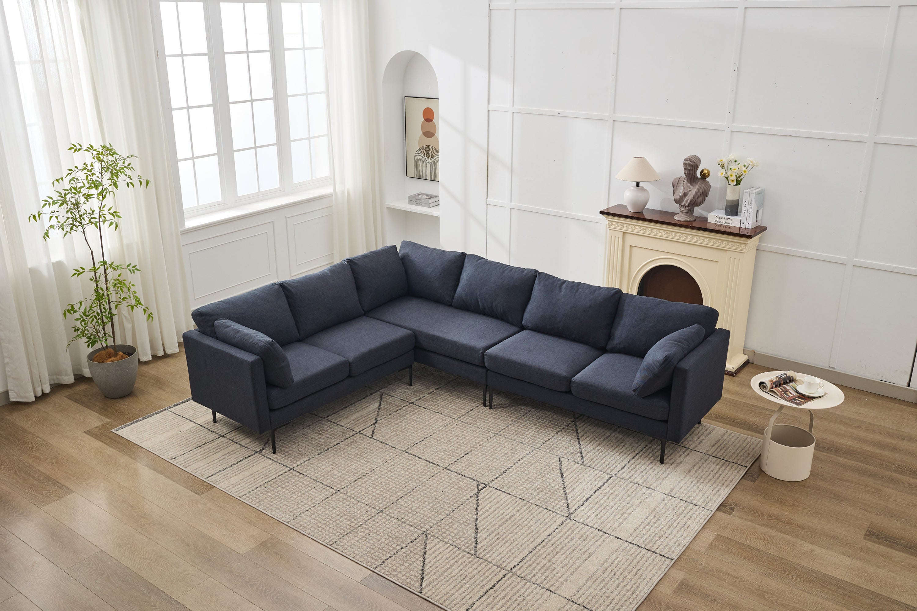 106' W Sectional L Shaped Sofa Couch Set for Living Room, Convertible Oversized 6-Seat Corner Sofa Sets with 2 Pillows, Modern Linen Sofas with Metal Legs for Living Room Apartment