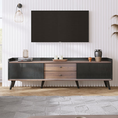 63'' Mid Century TV Stand with 2 Cabinets&  Open Compartments, Entertainment Center for TVs up to 70'', Television Console for Living Room, Bedroom, Home Theatre