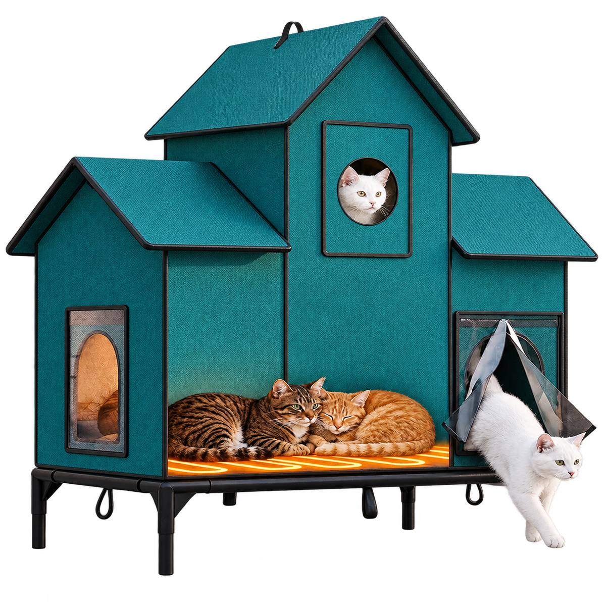 LUCKLIFE® Extra Large Heated Cat House for Outside, 100% Weatherproof, 27.9"W x 16.5"D x 32.7"H, PET07