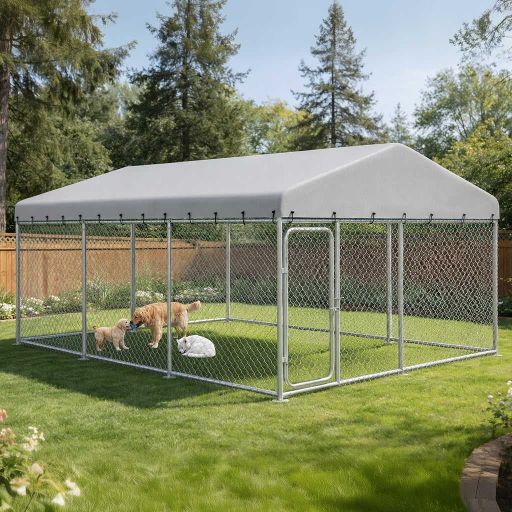 [SUMMER CLEARANCE] 7.5'x7.5'/11'*15' COMHOMA® Outdoor Dog Kennel with All Weather Resistant Roof OT-GD05-2