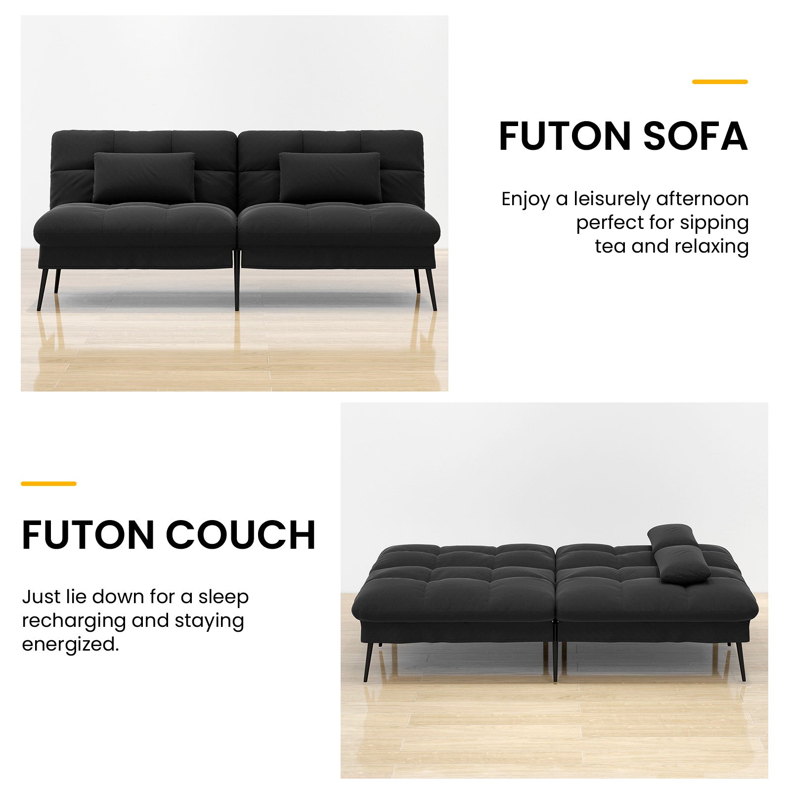 COMHOMA Convertible Futon Sofa Bed with Adjustable Backrest B001