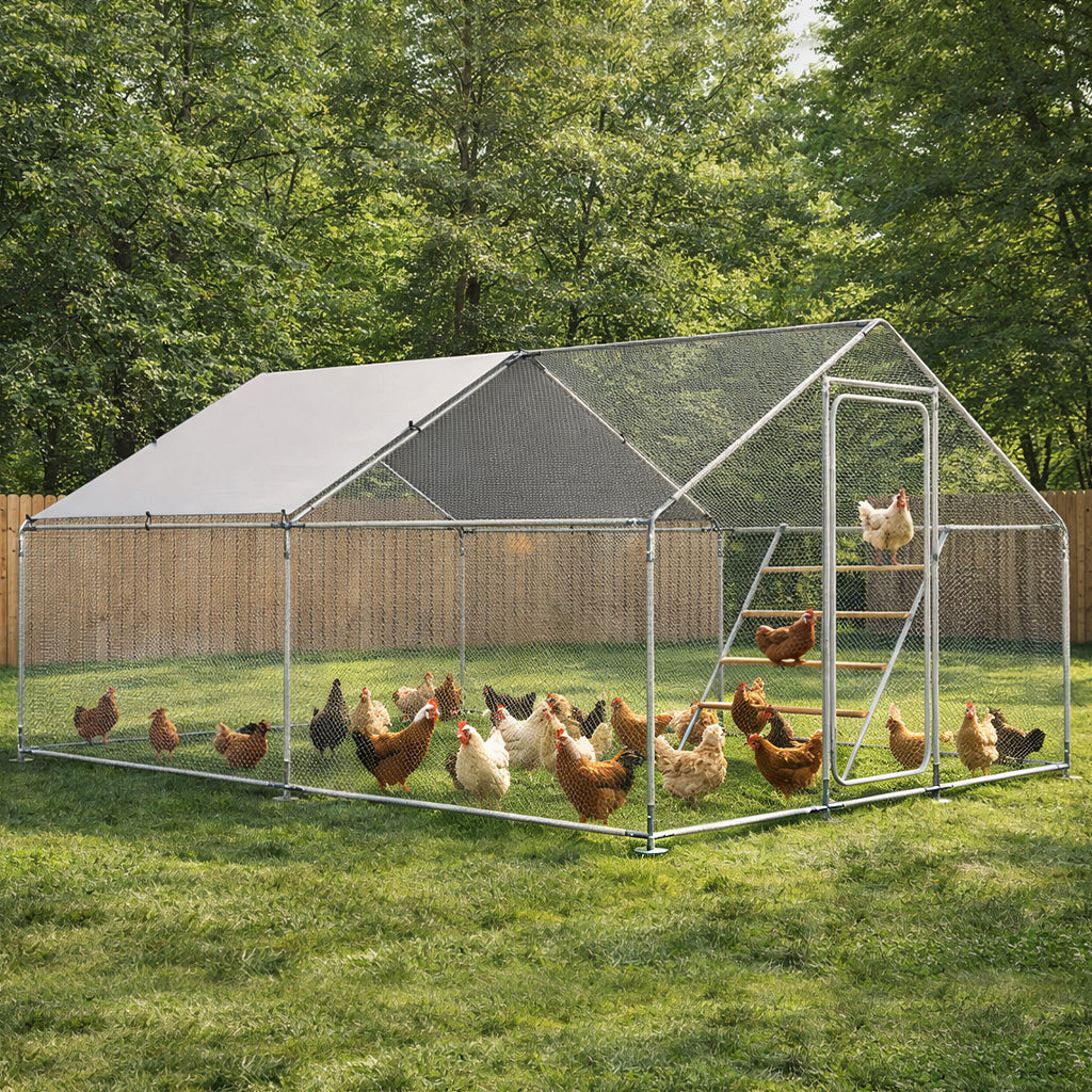 COMHOMA Large Metal Chicken Coop with Waterproof Roof & Lockable Door OT-GD06