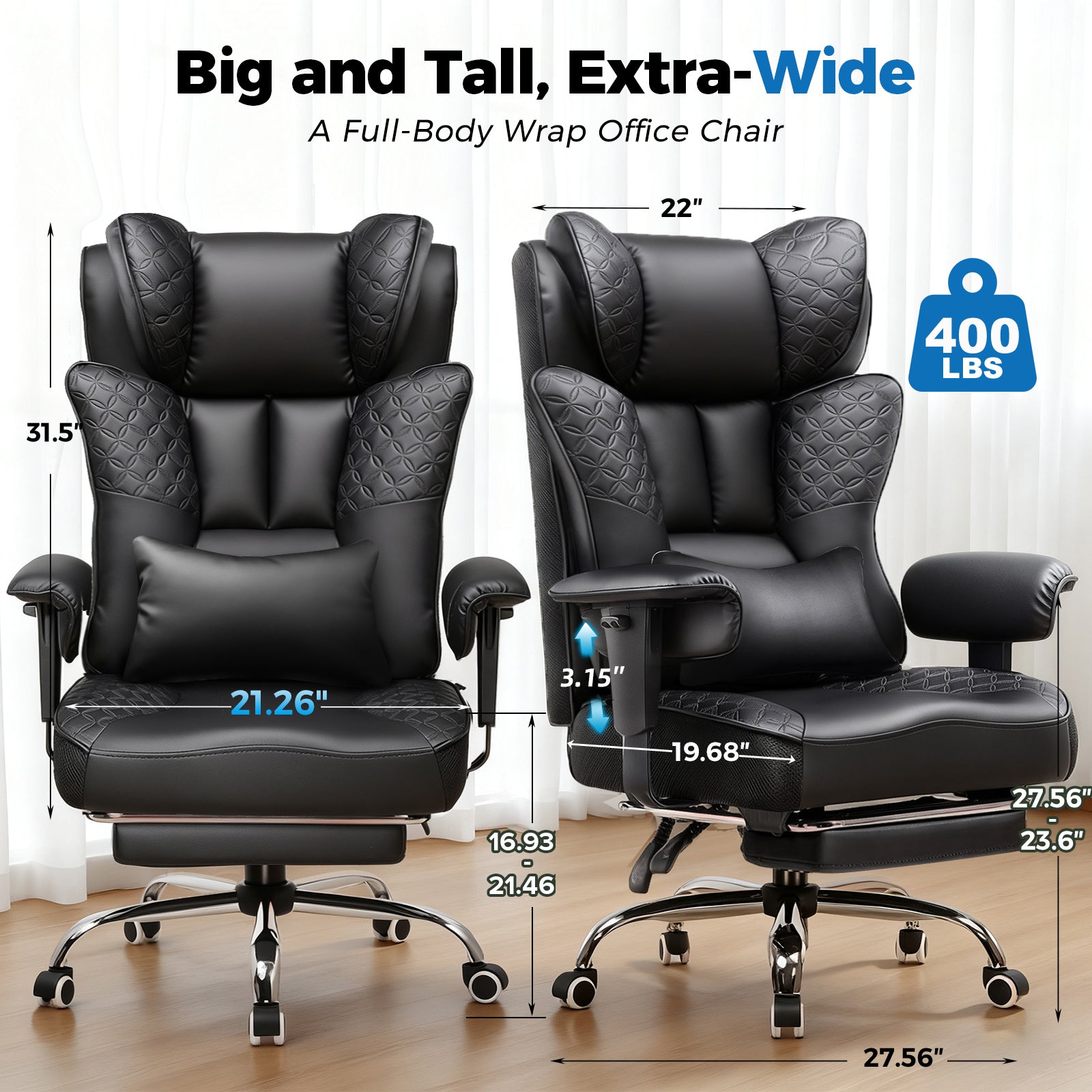 COMHOMA Big Headrest 400LBS Big and Tall Office Chair CH610