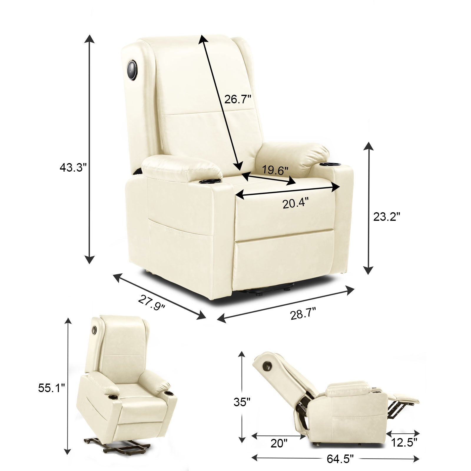 COMHOMA Power Lift S-Track Massage Recliner with Bluetooth Speakers GB-MPLR-02