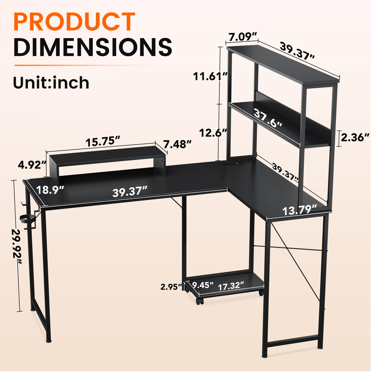 COMHOMA 53" Reversible L-Shaped Gaming Desk with LED Lights, Power Outlets Computer Desk with Hooks and Cup Holder, DL009