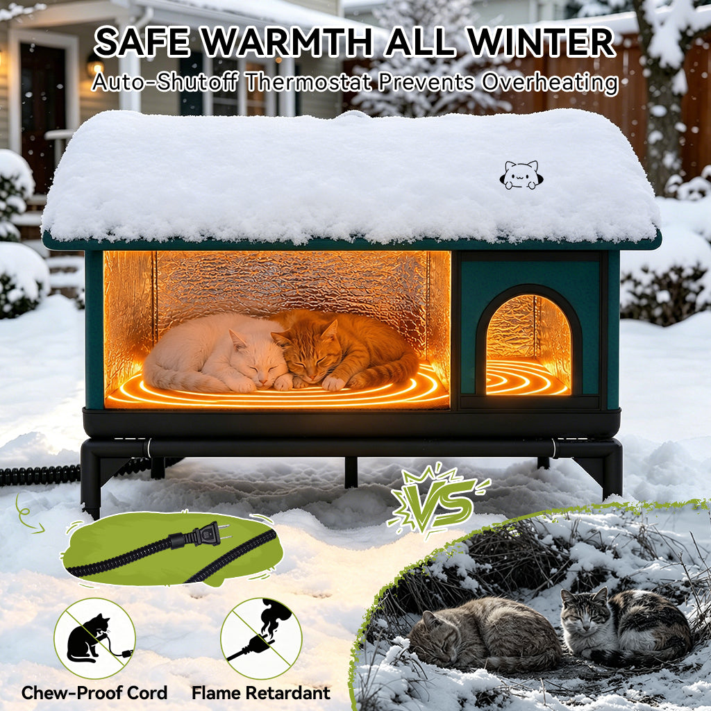 LUCKLIFE® Heated Outdoor Cat House, Weatherproof Shelter with Heating Pad, Winter Use PET06