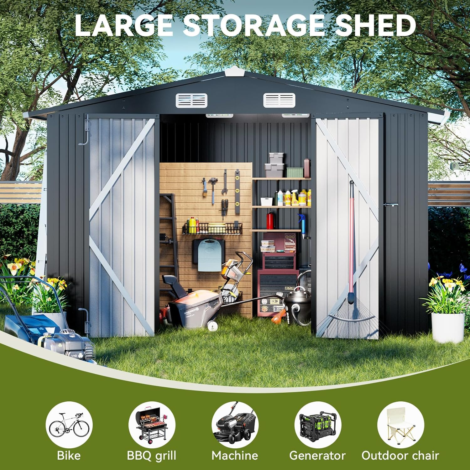 COMHOMA Outdoor Metal Storage Tool Shed B106