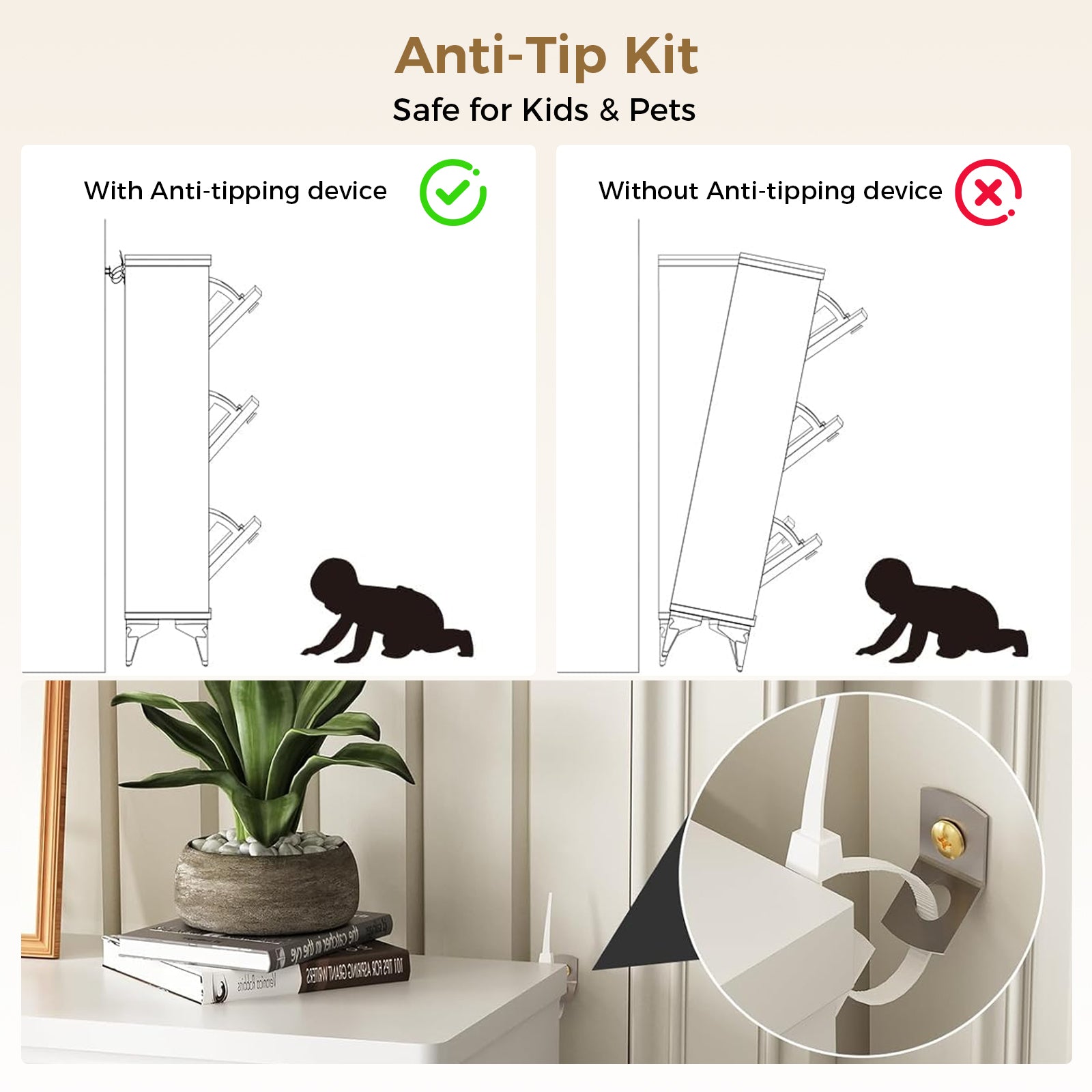 COMHOMA Shoe Storage Cabinet with 3  Flip Drawers