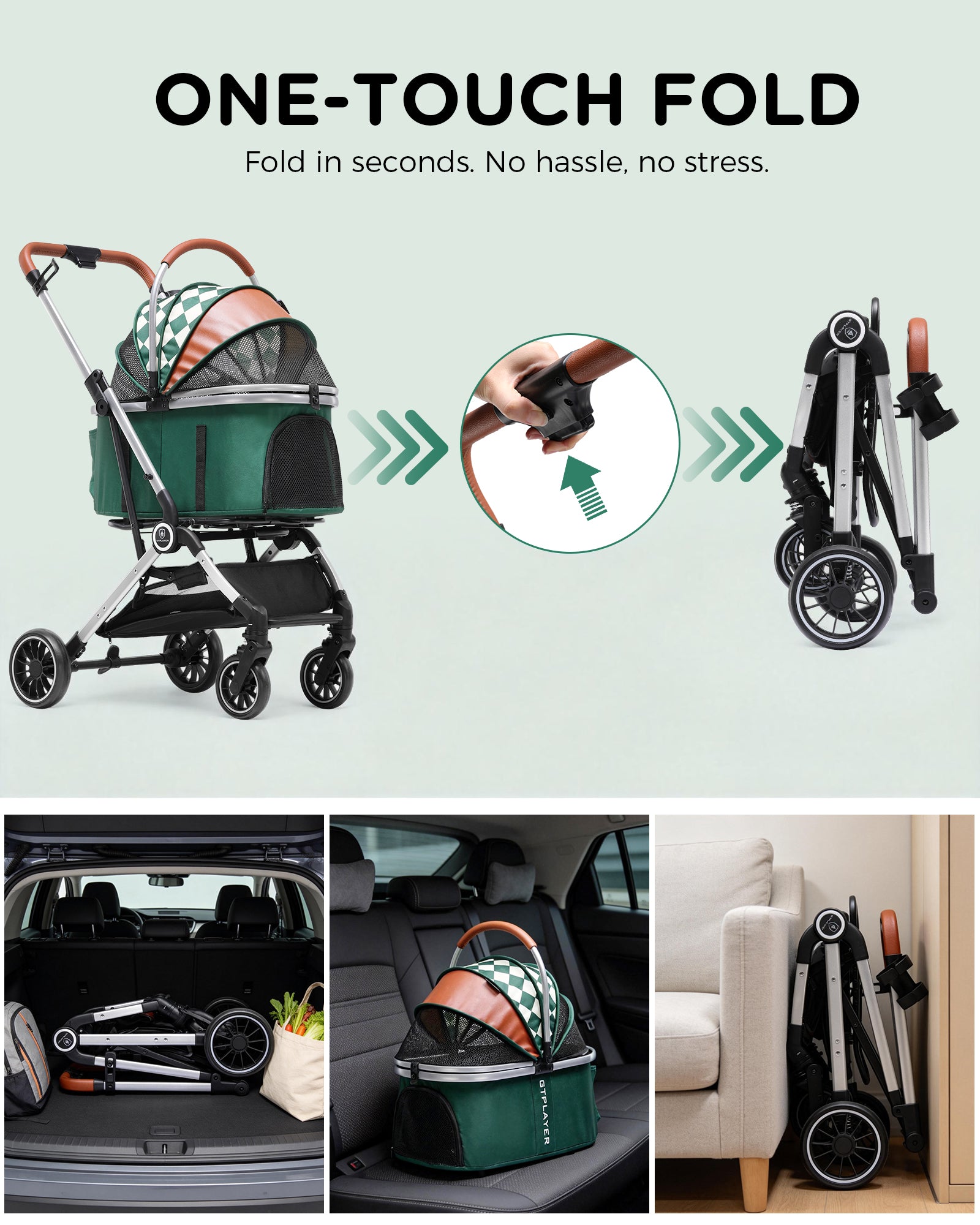 COMHOMA 3-in-1 Foldable Pet Stroller for Small Dogs & Cats Up to 45 lbs with Storage Basket and Cup Holder, PET-CART01