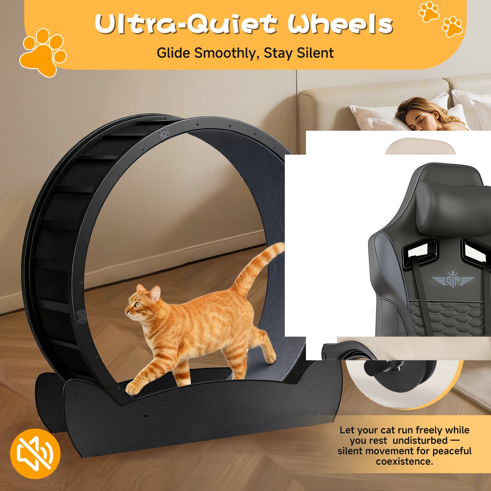 COMHOMA 40" Metal Cat Wheels for Indoor Cats Treadmill with Detachable Carpet & Teaser/Stickers, CEW06/CEW07