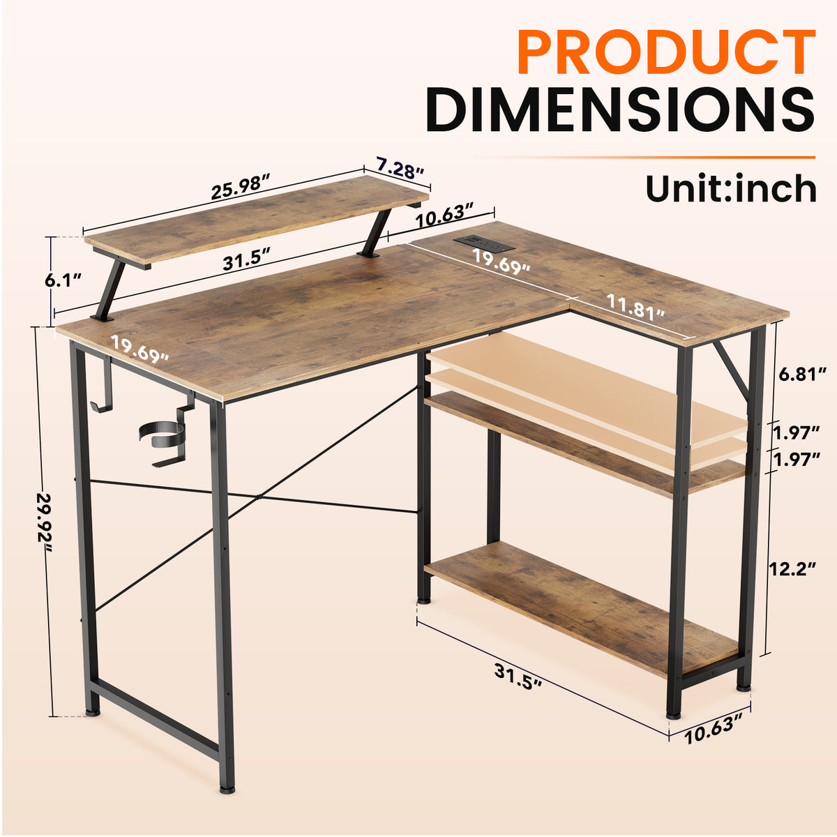 COMHOMA® Reversible Office Gaming Desk with RGB LED Lighting, Hooks and Cup Holder DL007/DL008/DL009