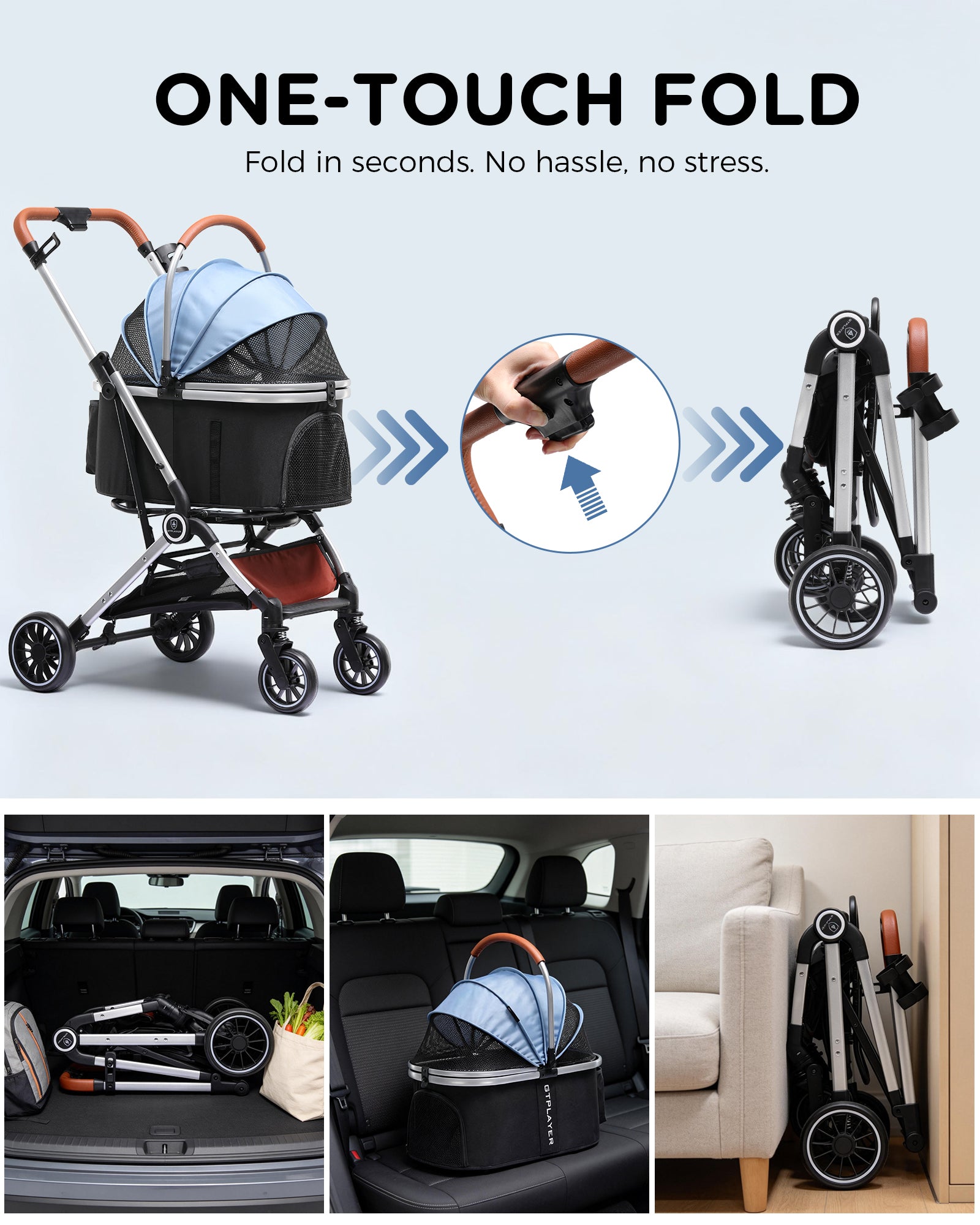 COMHOMA 3-in-1 Foldable Pet Stroller for Small Dogs & Cats Up to 45 lbs with Storage Basket and Cup Holder, PET-CART01
