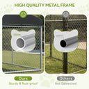 Comparison image showing the sturdy and rust-proof metal frame of the COMHOMA® Outdoor Dog Kennel with All Weather Resistant Roof OT-GD05 featuring a 0.85mm thick galvanized tube versus a thinner 0.65mm non-galvanized tube of other kennels.