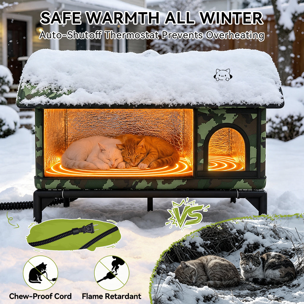 LUCKLIFE® Heated Outdoor Cat House, Weatherproof Shelter with Heating Pad, Winter Use PET06