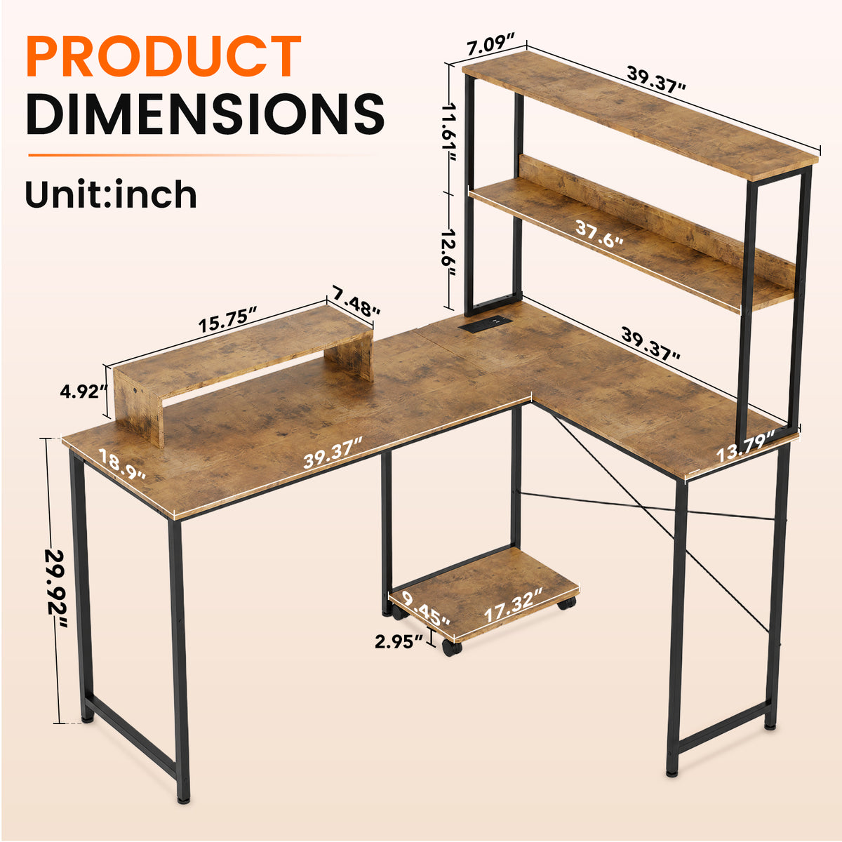 COMHOMA 53" Reversible L-Shaped Gaming Desk with LED Lights, Power Outlets Computer Desk with Hooks and Cup Holder, DL009