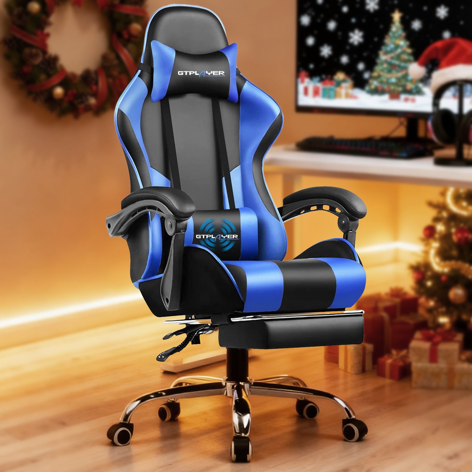 GTPLAYER Gaming Chair with Footrest and Lumbar Support, Height Adjustable GT800A