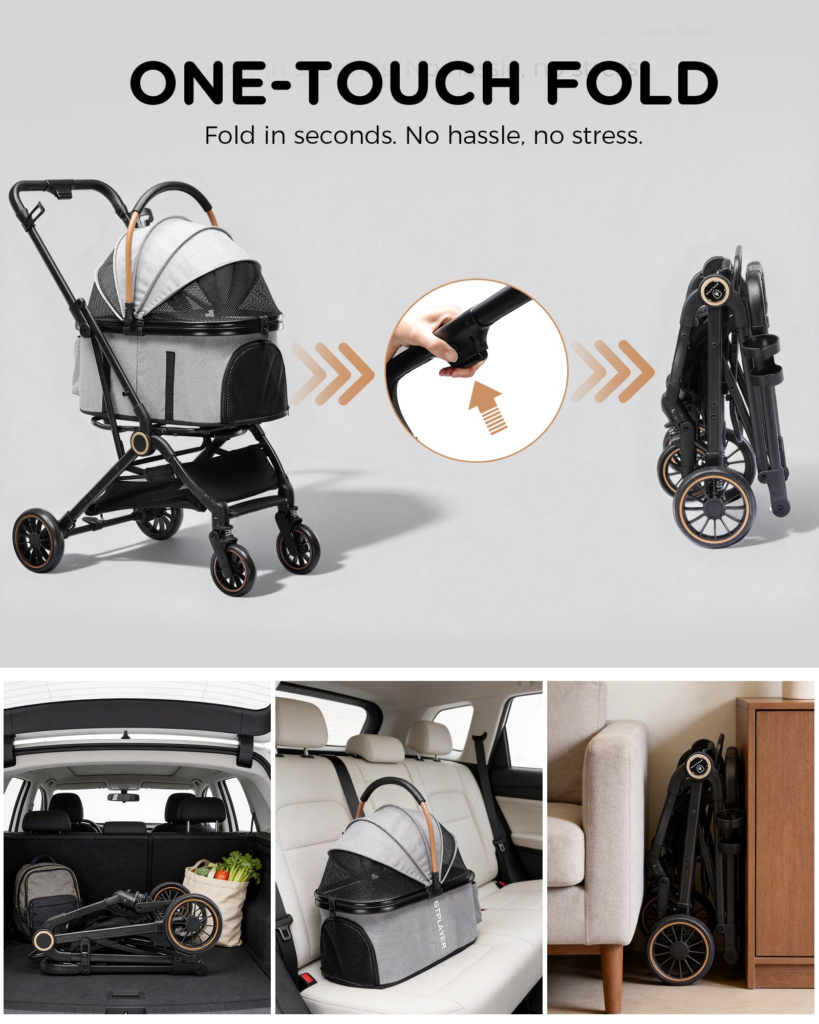 COMHOMA 3-in-1 Foldable Pet Stroller for Small Dogs & Cats Up to 45 lbs with Storage Basket and Cup Holder, PET-CART01