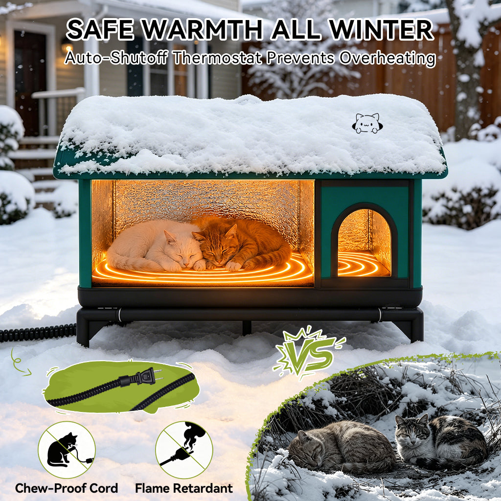 LUCKLIFE® Heated Outdoor Cat House, Weatherproof Shelter with Heating Pad, Winter Use PET06