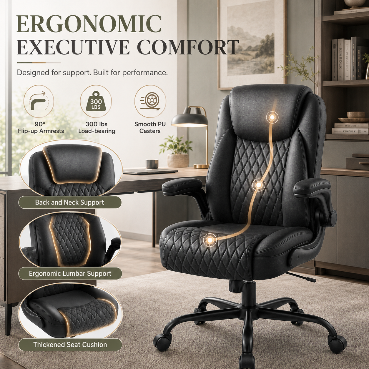 GTPLAYER Office Executive Chair with Flip-up Arms, Ink Black - AMZ