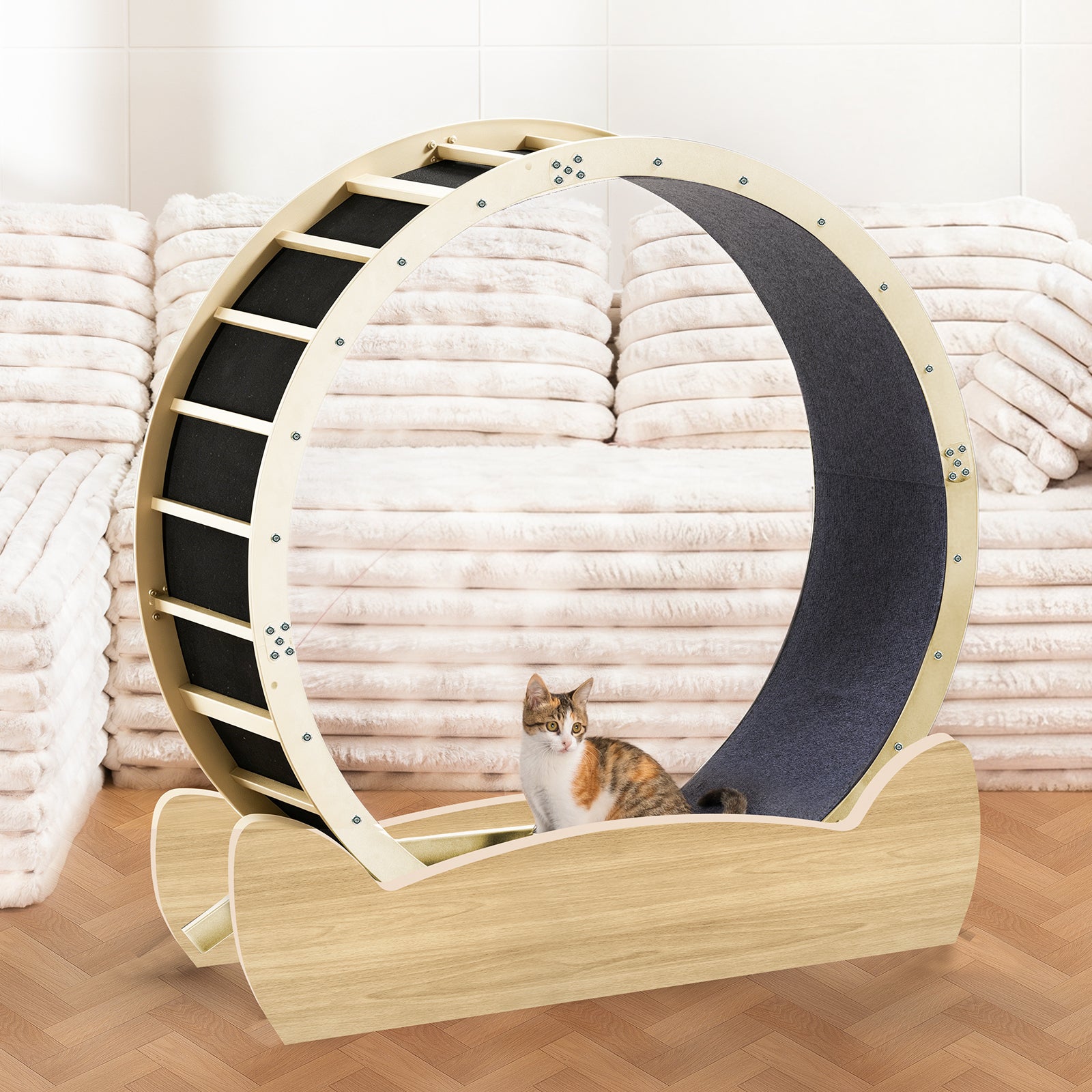 LUCKLIFE® 40" Metal Large Cat Exercise Wheel with Detachable Carpet & Teaser/Stickers, PET-CEW