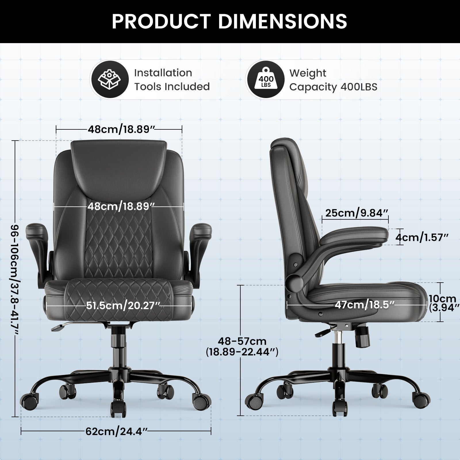 Cloudrest Pro Rocking Leather Office Chair with Back Support and Adjustable Armrests, for Short People Use CH228