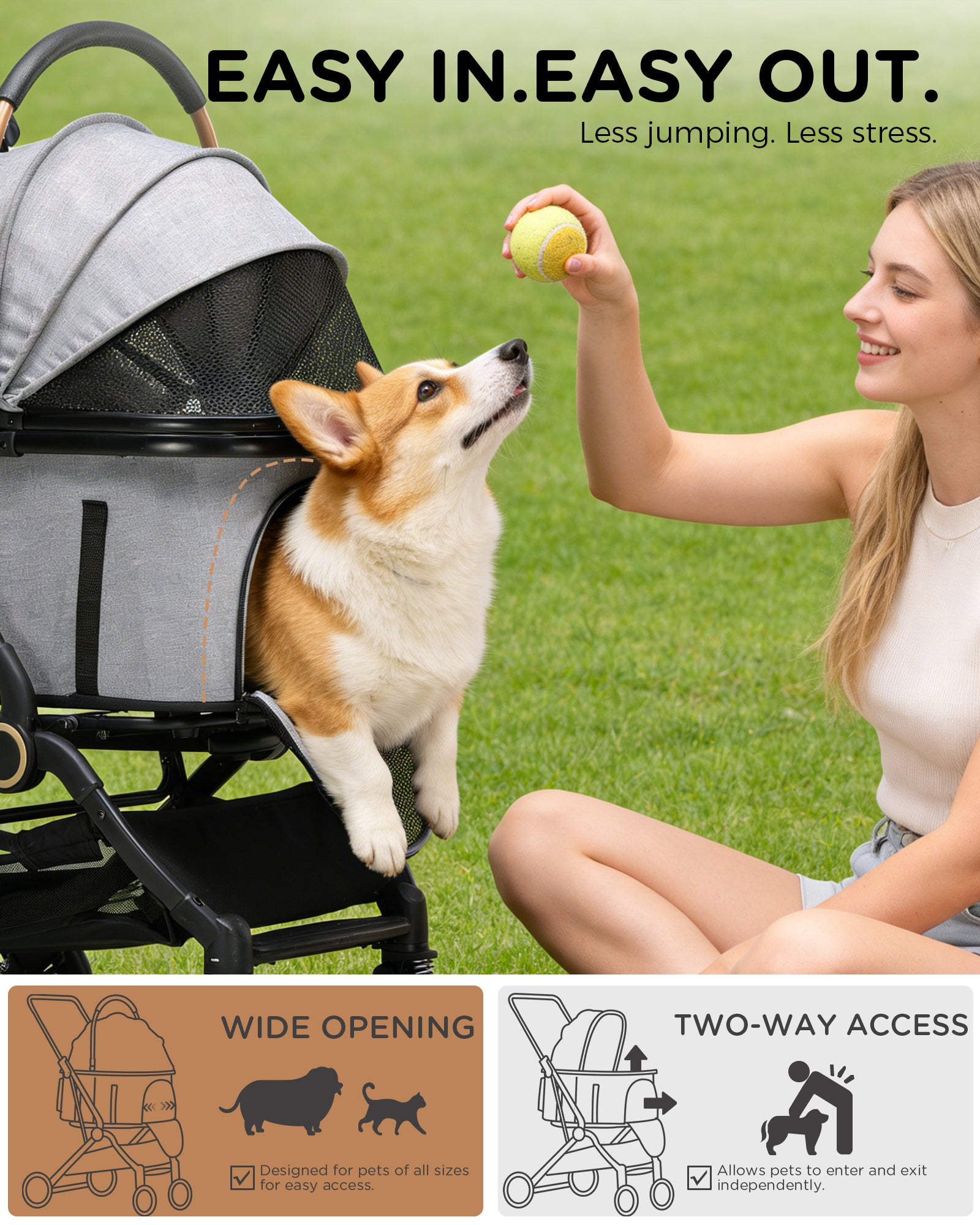 COMHOMA 3-in-1 Foldable Pet Stroller for Small Dogs & Cats Up to 45 lbs with Storage Basket and Cup Holder, PET-CART01