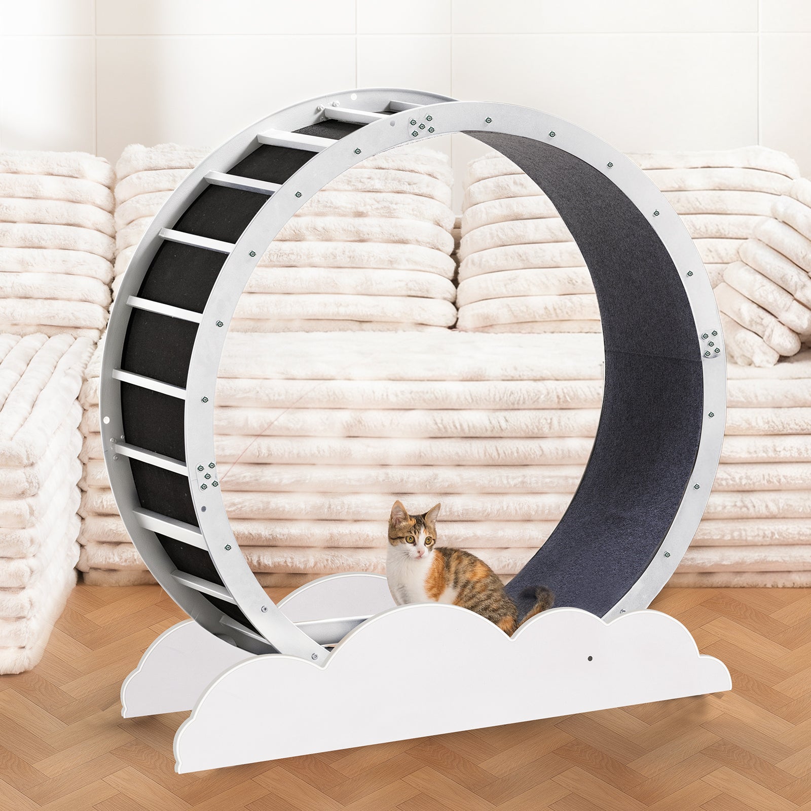 LUCKLIFE® 40" Metal Large Cat Exercise Wheel with Detachable Carpet & Teaser/Stickers, PET-CEW