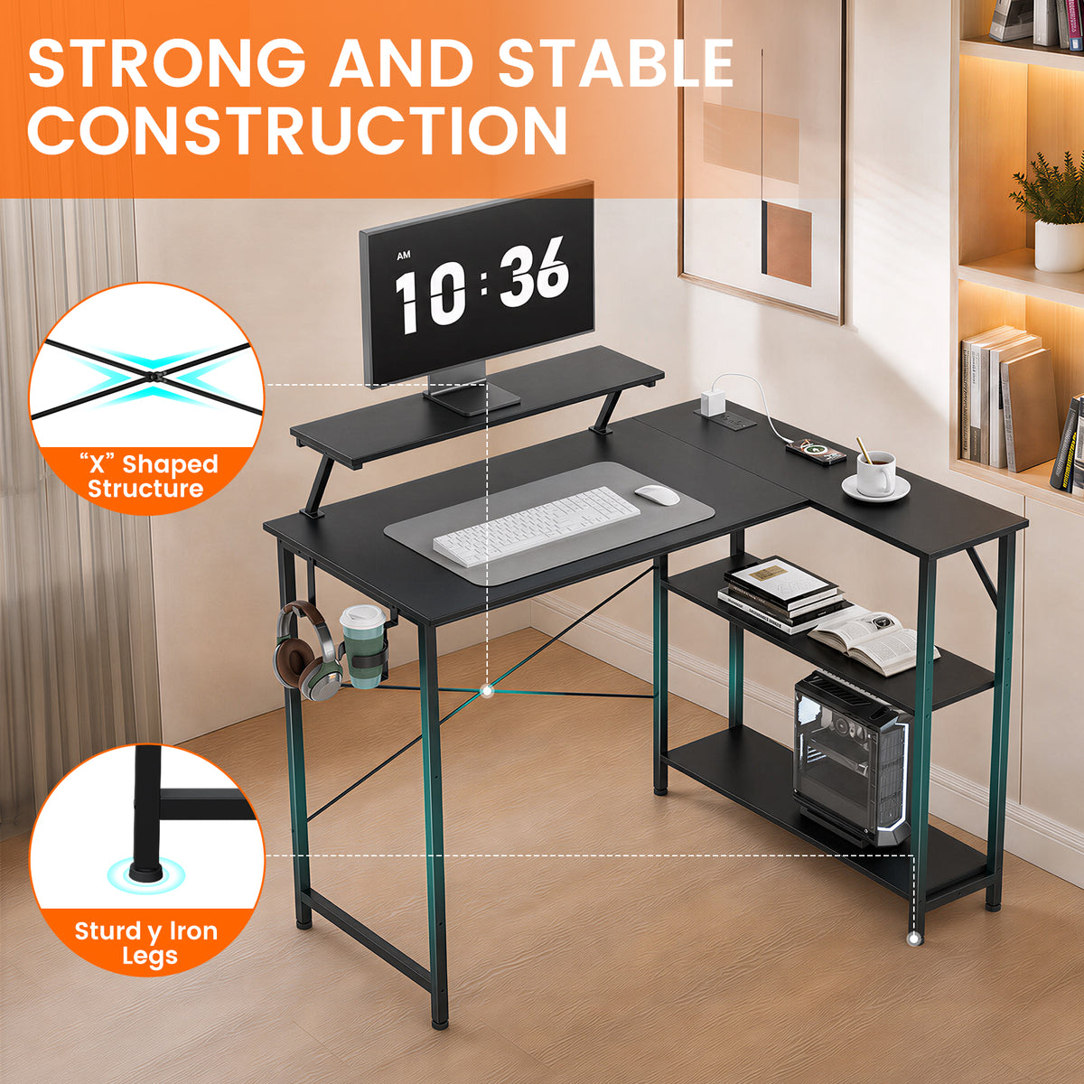 COMHOMA® Reversible Office Gaming Desk with RGB LED Lighting, Hooks and Cup Holder DL007/DL008/DL009