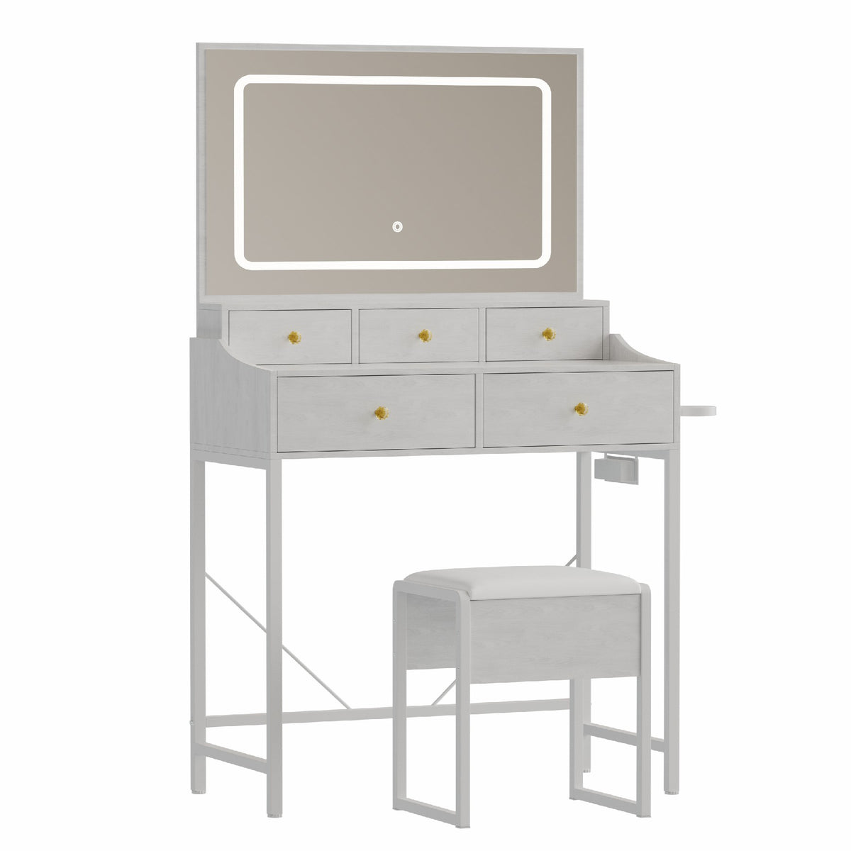 COMHOMA® 27" Makeup Vanity Desk Set with 3-Color LED Mirror, Charging Station & 5 Drawers B205