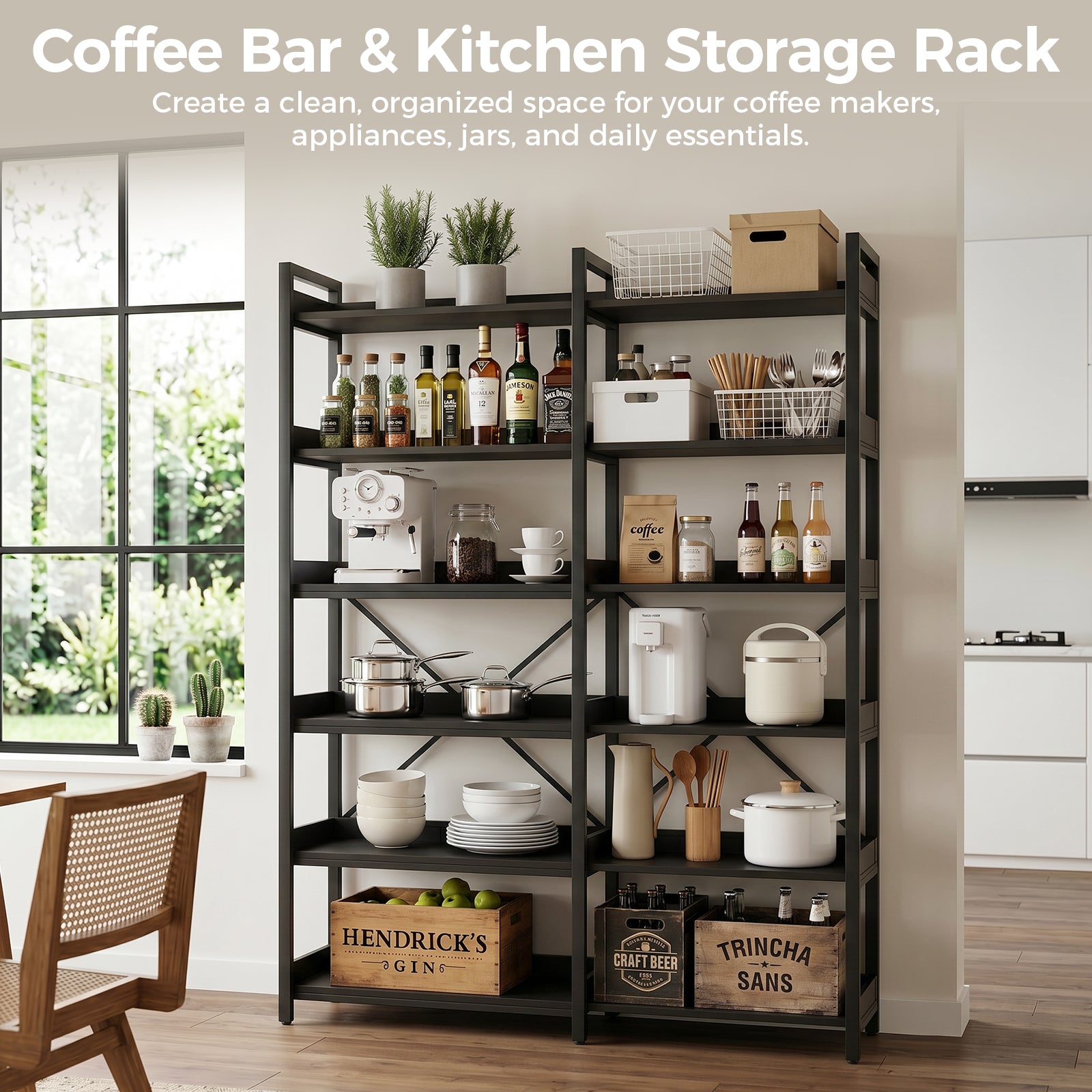COMHOMA 5-Tier/6-Tier Corner Bookshelf, L-Shaped Metal Frame Shelf with Tall 14" Shelves HBOK1