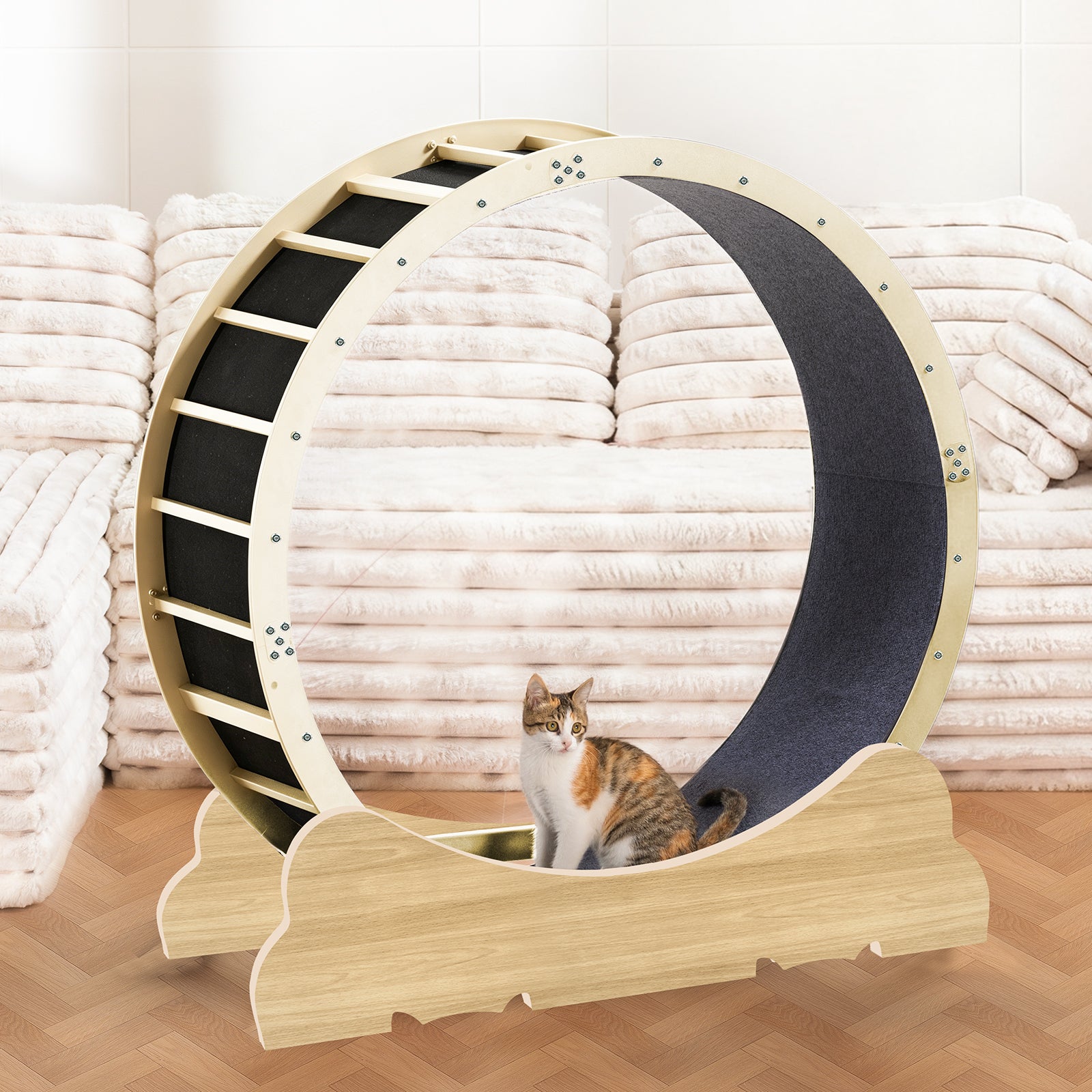LUCKLIFE® 40" Metal Large Cat Exercise Wheel with Detachable Carpet & Teaser/Stickers, PET-CEW