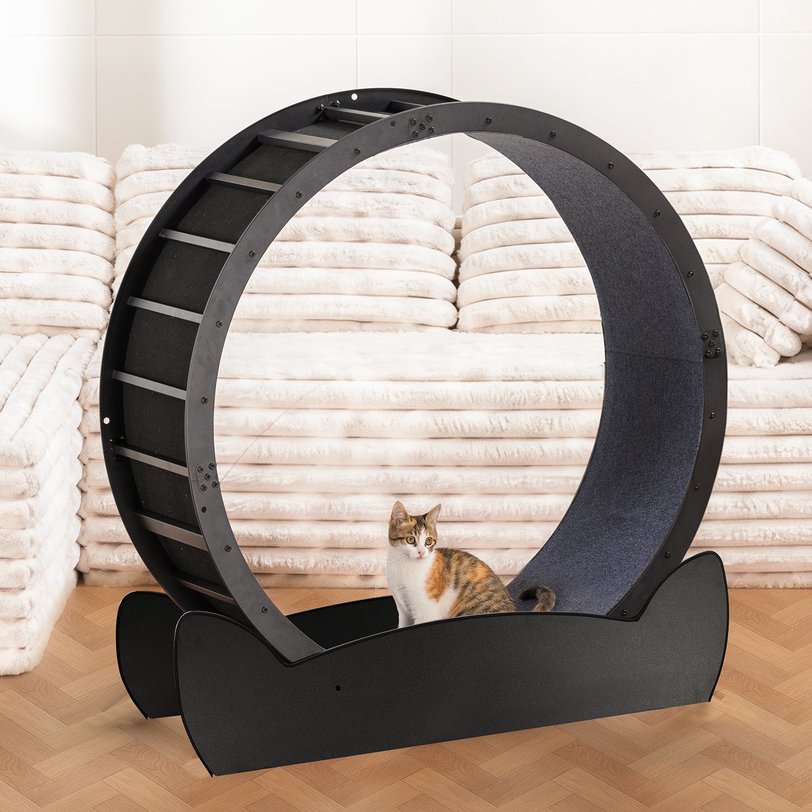 LUCKLIFE® 40" Metal Large Cat Exercise Wheel with Detachable Carpet & Teaser/Stickers, PET-CEW