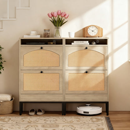 Shoe Storage Cabinet with 2 Flip Drawers & Charging Station