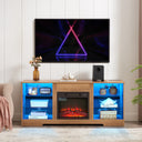 TV Stand Electric Fireplace  Glass Shelves, 3D Fireplace TV Stand with LED Lights Wood with USB Charging Outlet Modern Television Table Center for TV up to 62' OAK 58''W*15.5''D*24.4