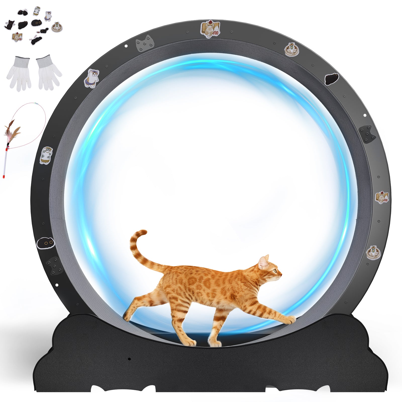 COMHOMA 40" Metal Cat Wheels for Indoor Cats Treadmill with Detachable Carpet & Teaser/Stickers, CEW06/CEW07