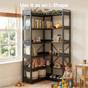 COMHOMA 5-Tier/6-Tier Corner Bookshelf, L-Shaped Metal Frame Shelf with Tall 14" Shelves HBOK1