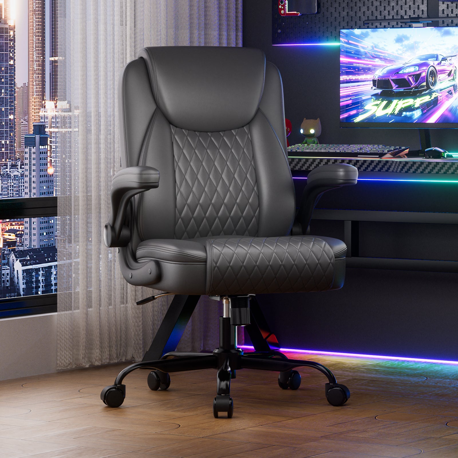 Cloudrest Pro Rocking Leather Office Chair with Back Support and Adjustable Armrests, for Short People Use CH228