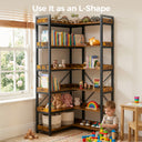 COMHOMA 5-Tier/6-Tier Corner Bookshelf, L-Shaped Metal Frame Shelf with Tall 14" Shelves HBOK1