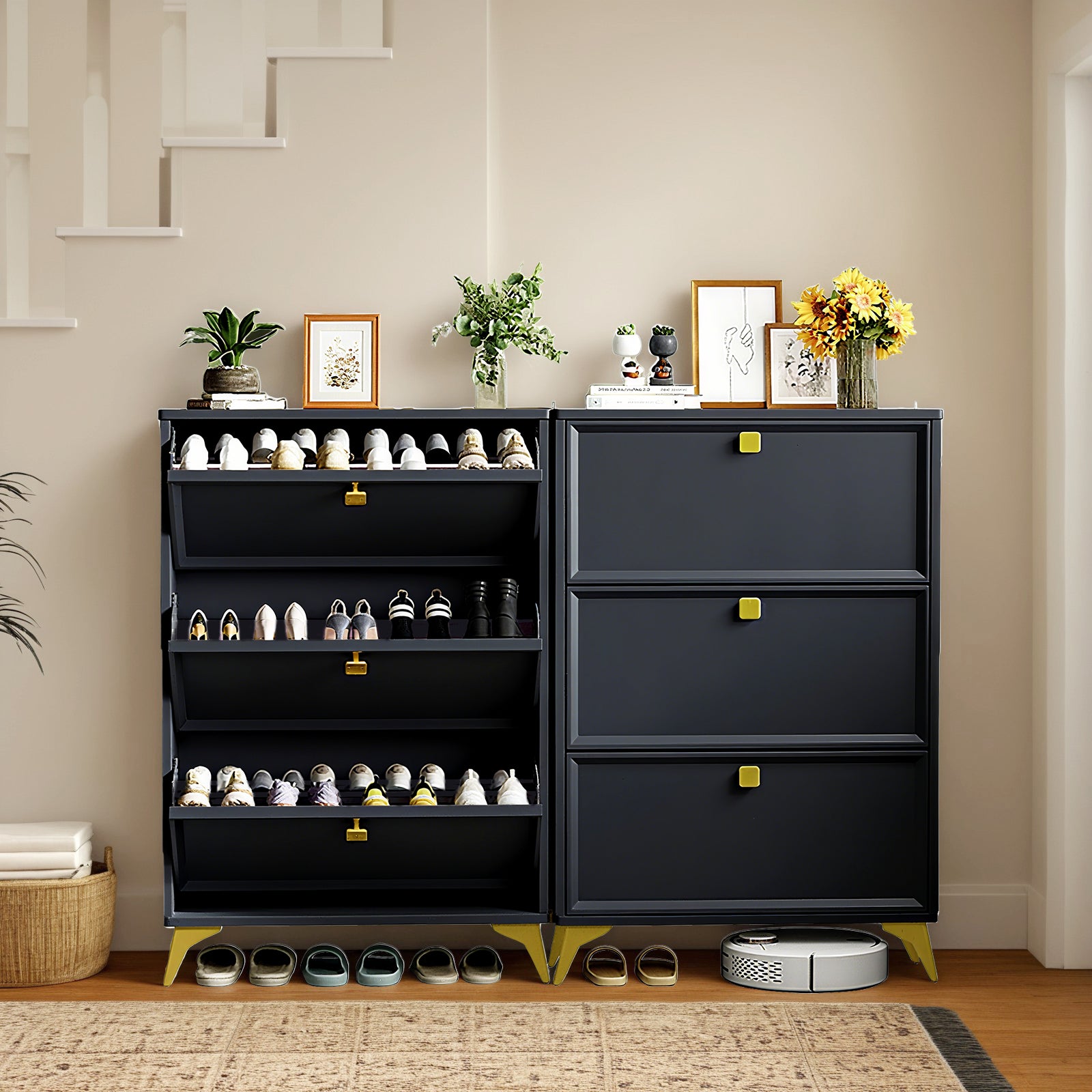 COMHOMA Shoe Storage Cabinet with 3  Flip Drawers