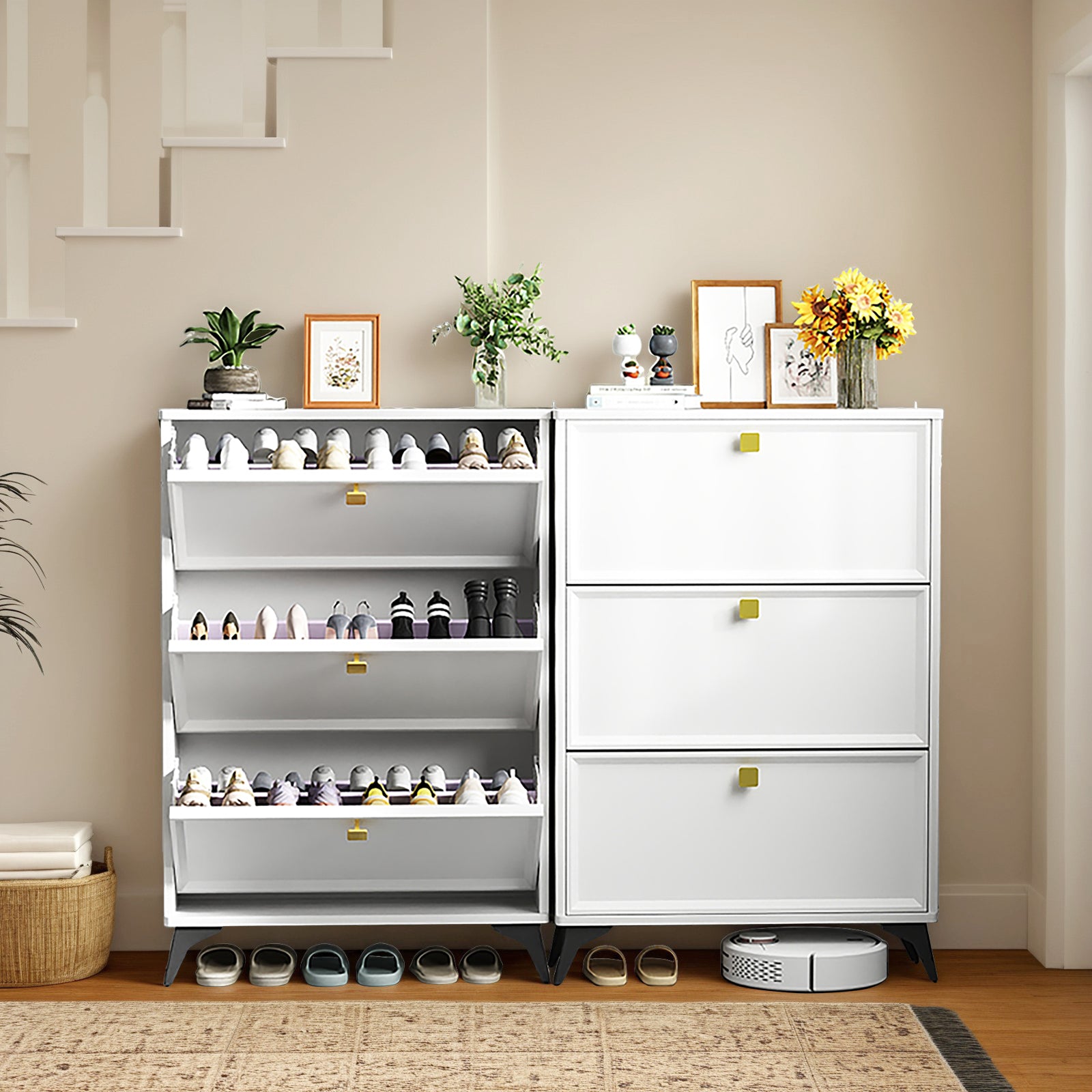 COMHOMA Shoe Storage Cabinet with 3  Flip Drawers