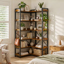 COMHOMA 5-Tier/6-Tier Corner Bookshelf, L-Shaped Metal Frame Shelf with Tall 14" Shelves HBOK1