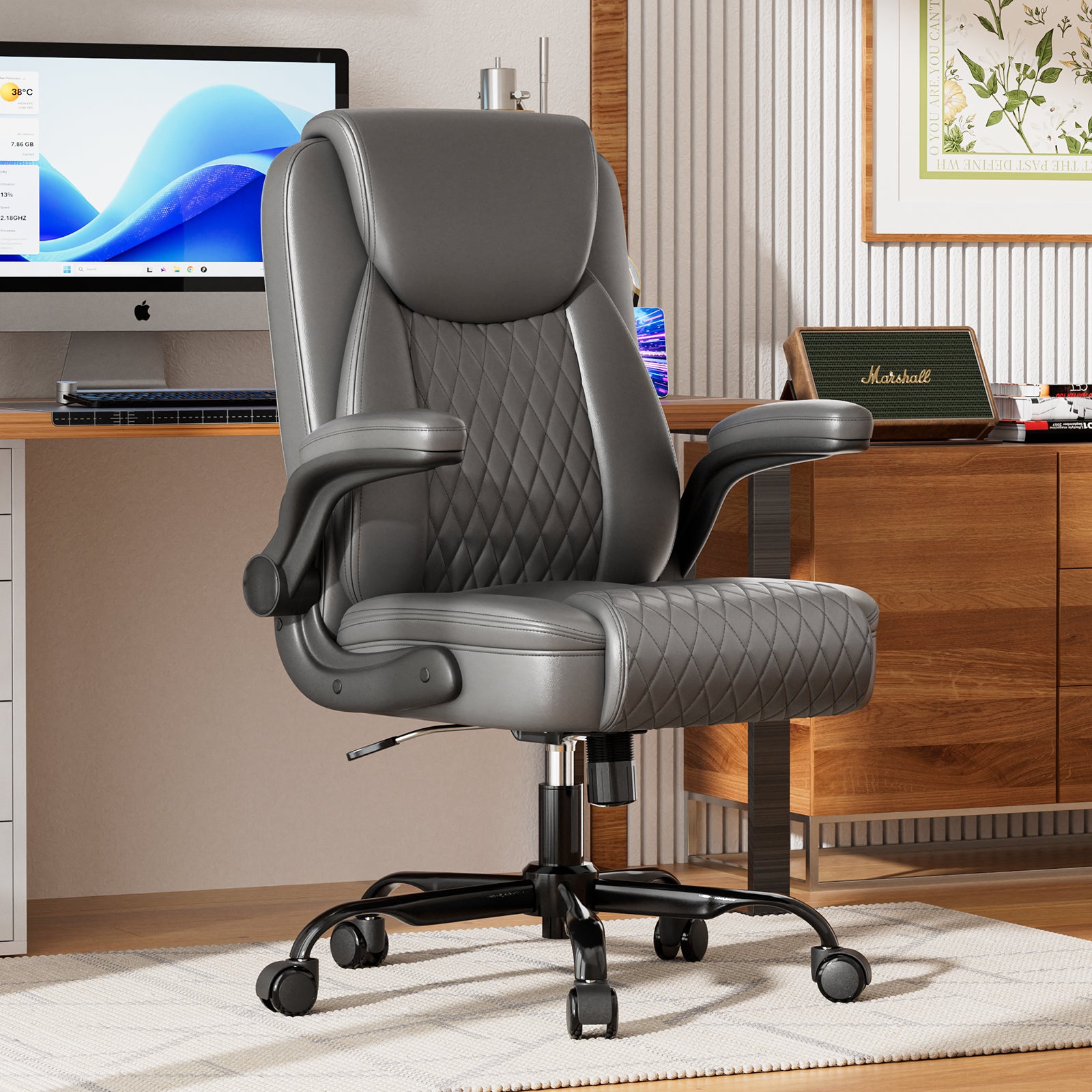 Cloudrest Pro Rocking Leather Office Chair with Back Support and Adjustable Armrests, for Short People Use CH228