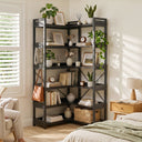 COMHOMA 5-Tier/6-Tier Corner Bookshelf, L-Shaped Metal Frame Shelf with Tall 14" Shelves HBOK1