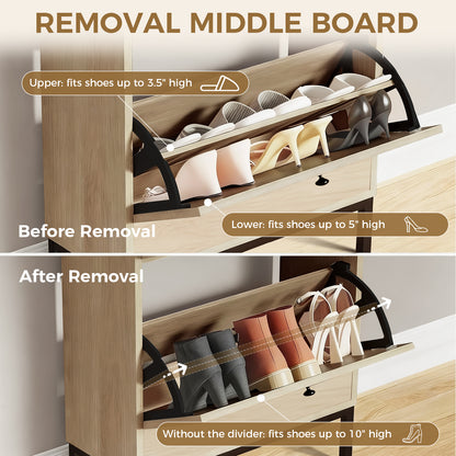 Shoe Storage Cabinet with 2 Flip Drawers & Charging Station