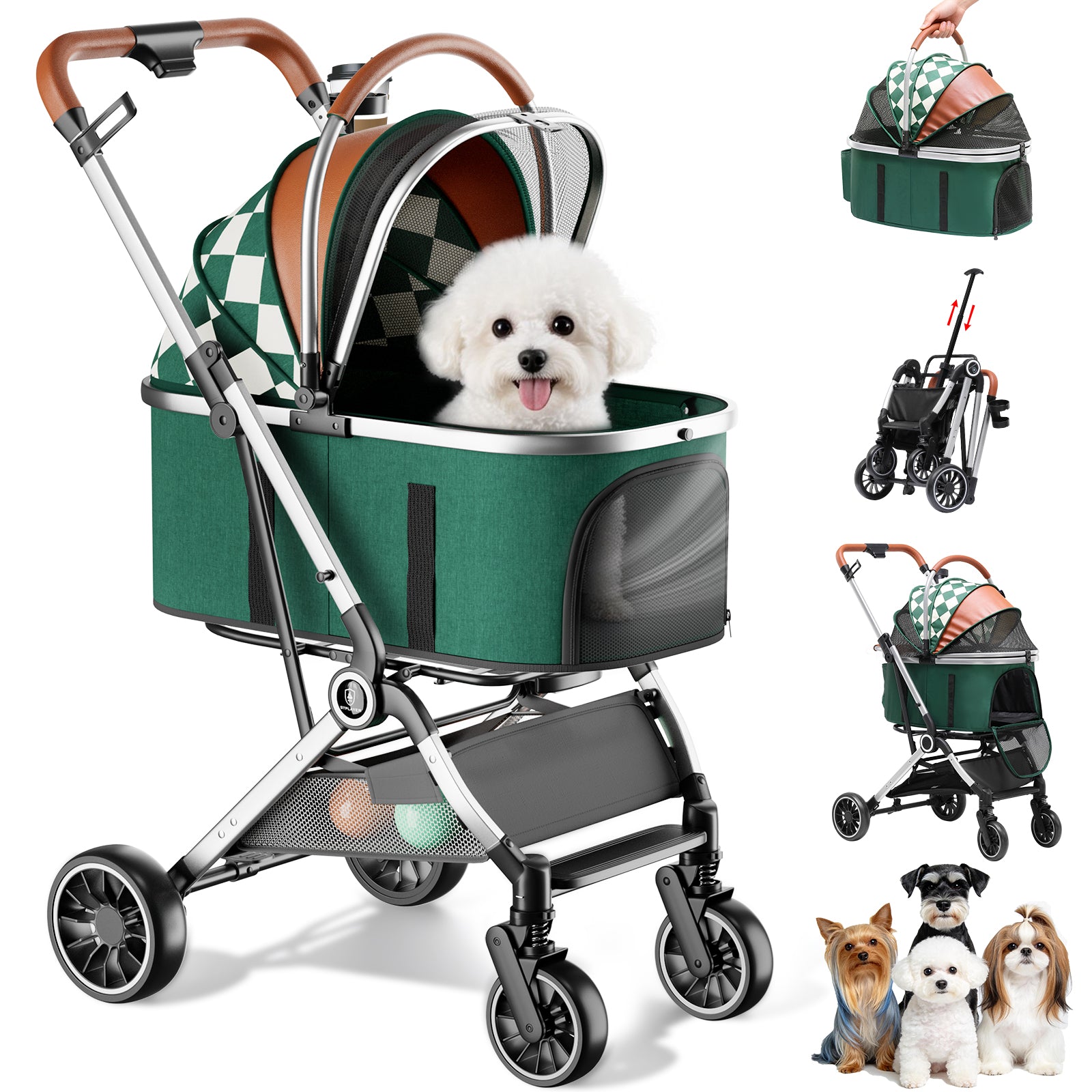 COMHOMA 3-in-1 Foldable Pet Stroller for Small Dogs & Cats Up to 45 lbs with Storage Basket and Cup Holder, PET-CART01