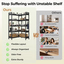 COMHOMA 5-Tier/6-Tier Corner Bookshelf, L-Shaped Metal Frame Shelf with Tall 14" Shelves HBOK1